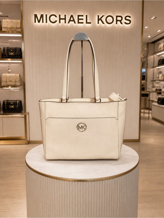 Michael Kors Handbags - Michael Kors Ivory Leather Tote with MK Logo